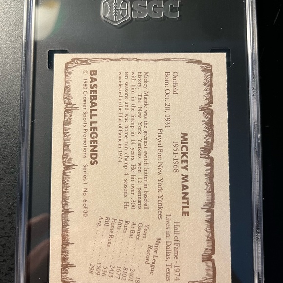 Mickey Mantle 1980 , Graded 8.5 Mint+ - Picture 2 of 3